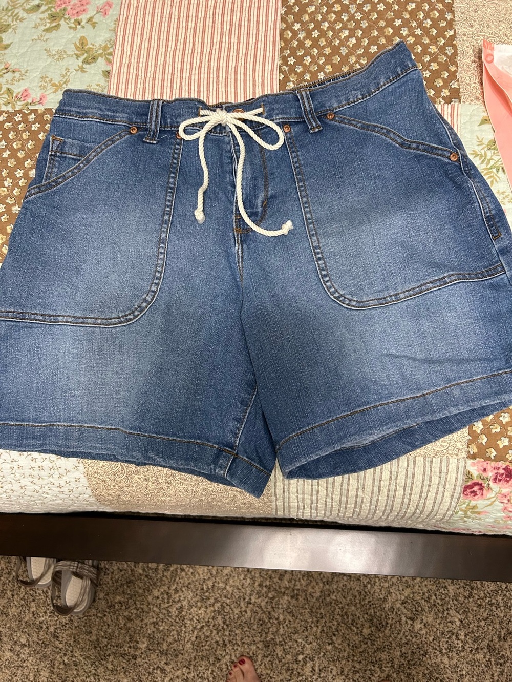 Gloria Vanderbilt Blue Denim Jean Shorts with Drawstring SE